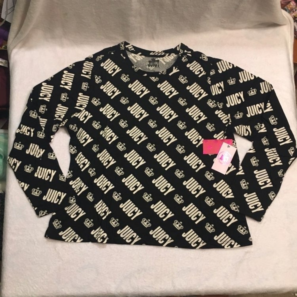 Juicy Couture Long Sleeve Top Women 1X Black NWT Crown Diagonal Logo J1FNJA36PW